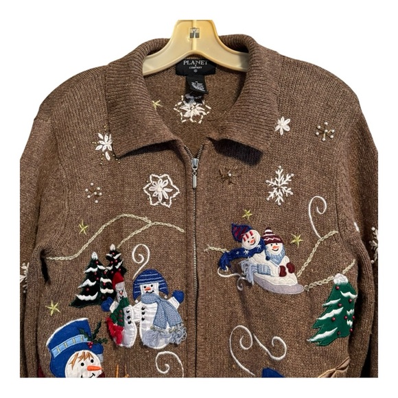 Vintage Planet & Company Cardigan Sweater with Snowman Design - Picture 2 of 5